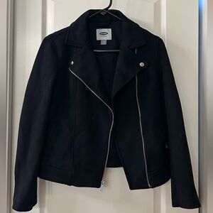 Old Navy Women's Faux Suede Moto Black Jacket Full Zip